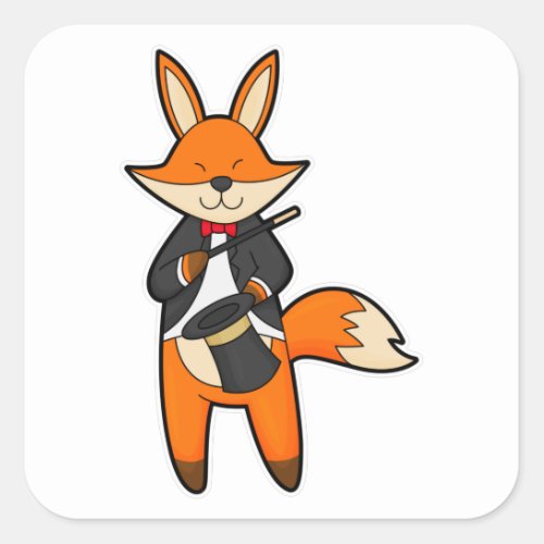 Fox as Magician with Magic wand  Hat Square Sticker