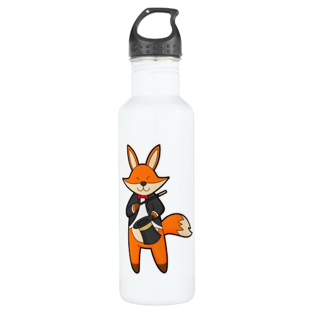 Fox as Magician with Magic wand & Hat Stainless Steel Water Bottle (Front)