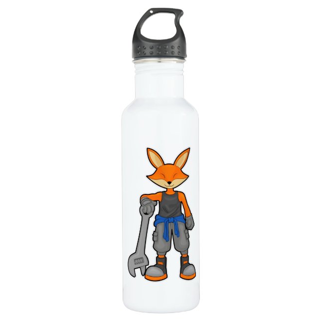 Fox as Mechanic with Spanner Stainless Steel Water Bottle (Front)