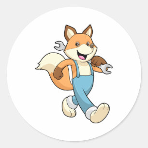 Fox as Mechanic with Wrench Classic Round Sticker