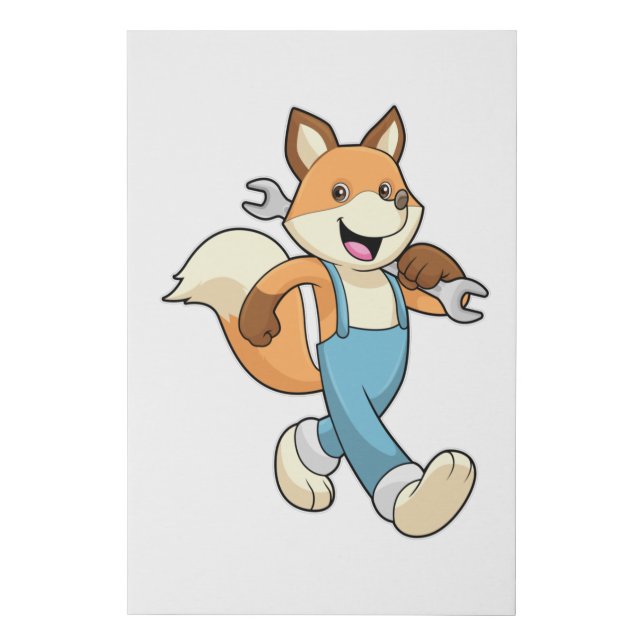 Fox as Mechanic with Wrench Faux Canvas Print (Front)