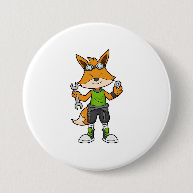 Fox as Mechanic with Wrench & Nut Button (Front)
