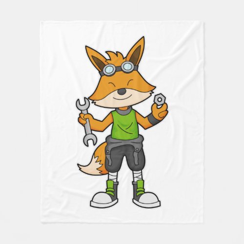 Fox as Mechanic with Wrench  Nut Fleece Blanket