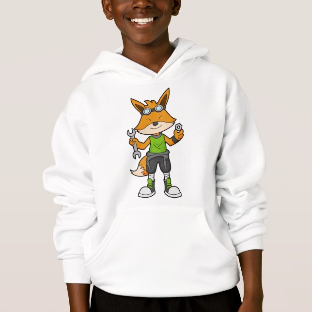 Fox as Mechanic with Wrench & Nut Hoodie (Front)