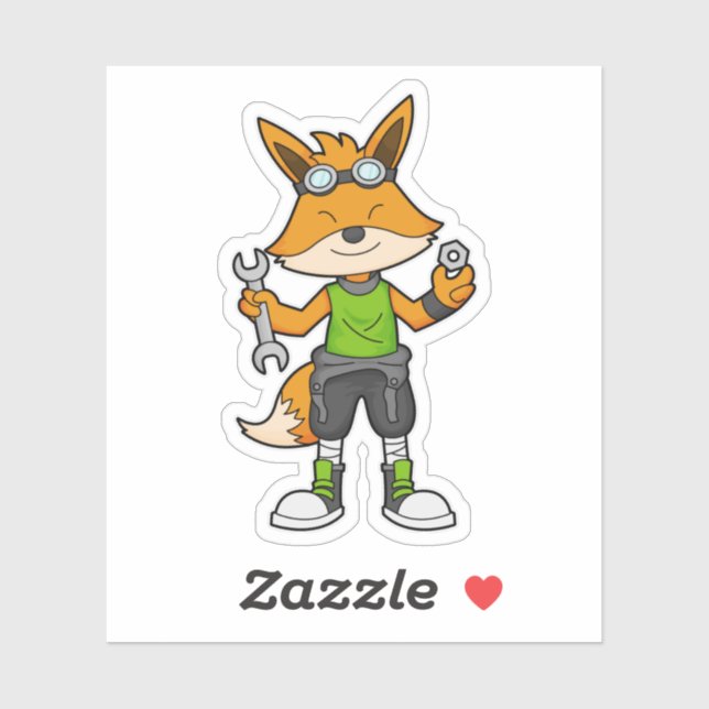 Fox as Mechanic with Wrench & Nut Sticker (Sheet)