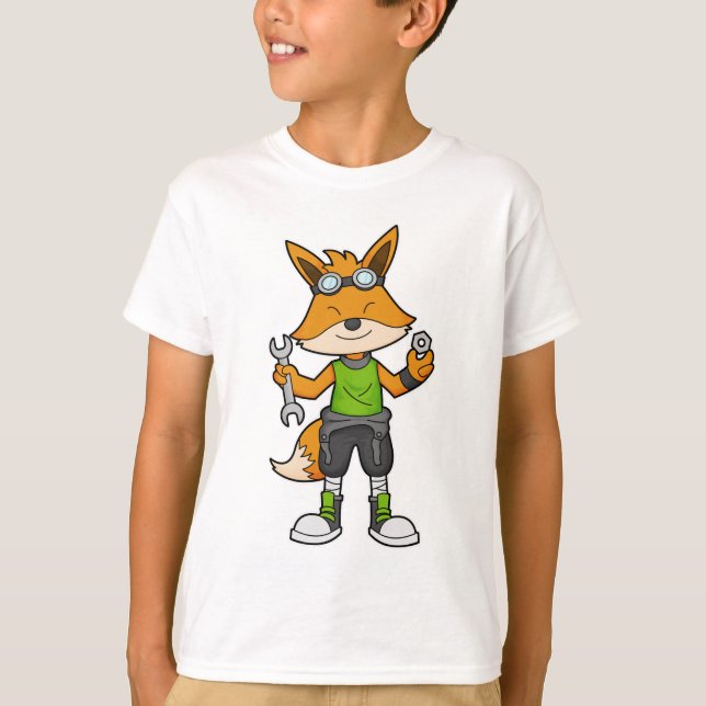 Fox as Mechanic with Wrench & Nut T-Shirt (Front)