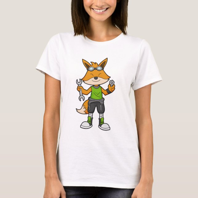 Fox as Mechanic with Wrench & Nut T-Shirt (Front)