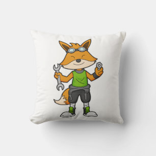 Fox as Mechanic with Wrench & Nut Throw Pillow