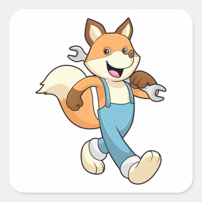 Fox as Mechanic with Wrench Square Sticker (Front)