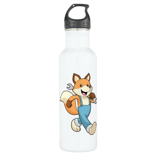 Fox as Mechanic with Wrench Stainless Steel Water Bottle (Front)
