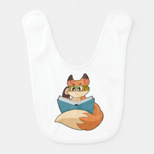 Fox as Nerd with Book & Glasses Baby Bib