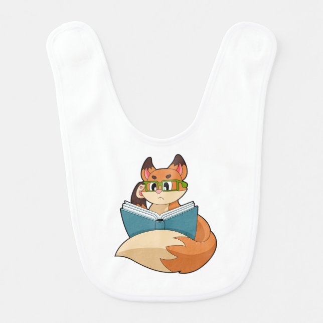 Fox as Nerd with Book & Glasses Baby Bib (Front)
