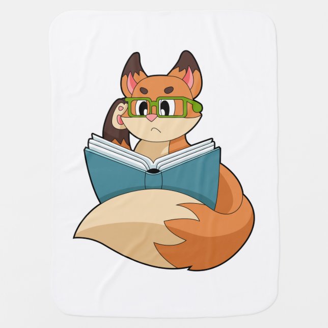 Fox as Nerd with Book & Glasses Baby Blanket (Front)