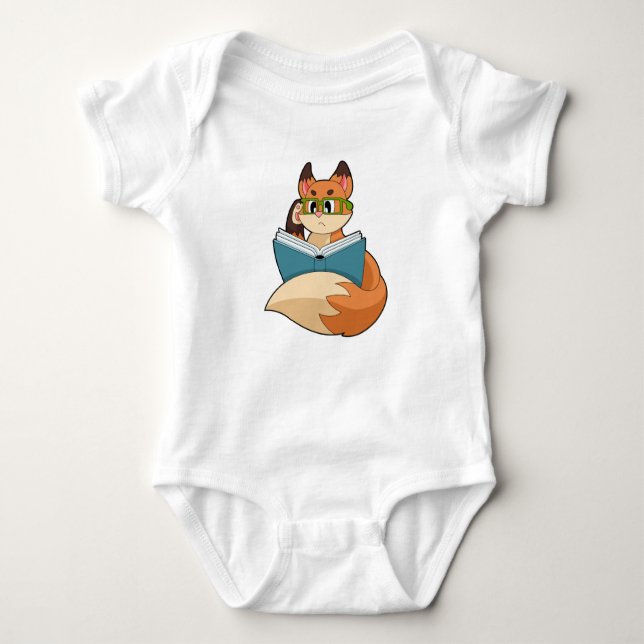 Fox as Nerd with Book & Glasses Baby Bodysuit (Front)
