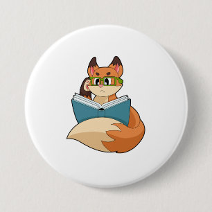 Fox as Nerd with Book & Glasses Button