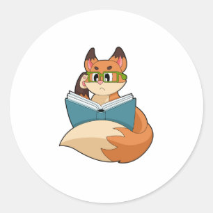Fox as Nerd with Book & Glasses Classic Round Sticker