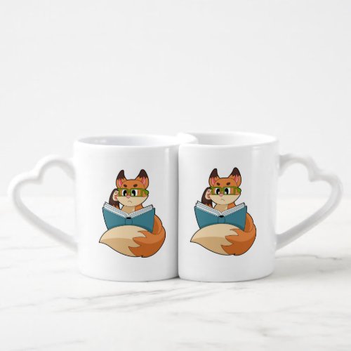 Fox as Nerd with Book  Glasses Coffee Mug Set