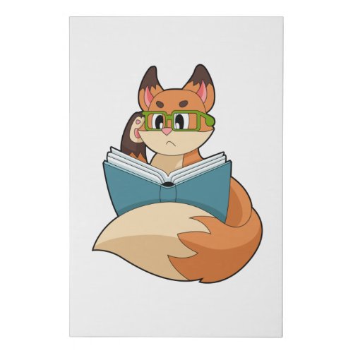 Fox as Nerd with Book  Glasses Faux Canvas Print