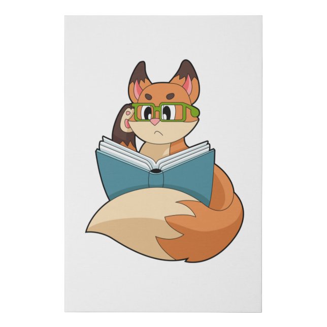 Fox as Nerd with Book & Glasses Faux Canvas Print (Front)