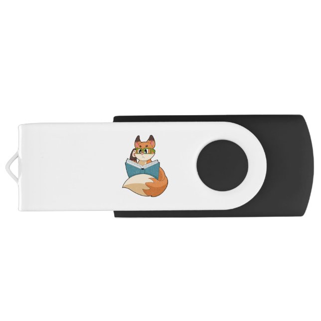 Fox as Nerd with Book & Glasses Flash Drive (Back)