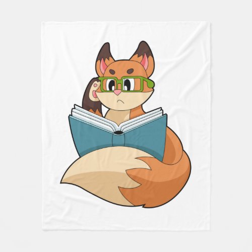 Fox as Nerd with Book  Glasses Fleece Blanket