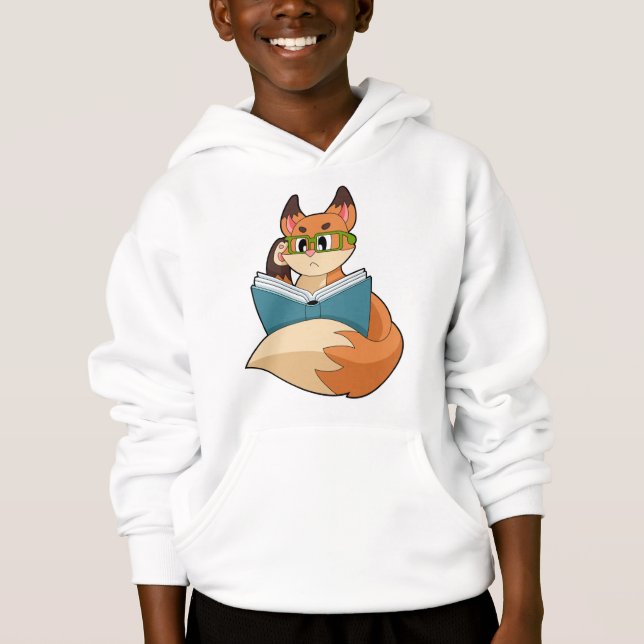 Fox as Nerd with Book & Glasses Hoodie (Front)