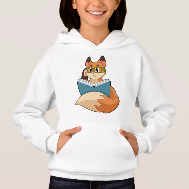 Fox as Nerd with Book & Glasses Hoodie (Front)