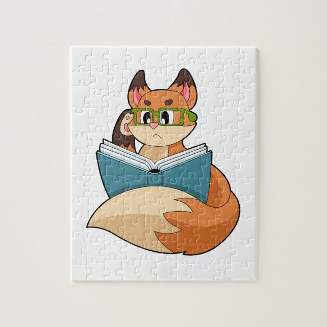 Fox as Nerd with Book & Glasses Jigsaw Puzzle (Vertical)
