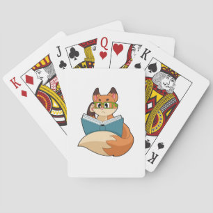 Fox as Nerd with Book & Glasses Poker Cards