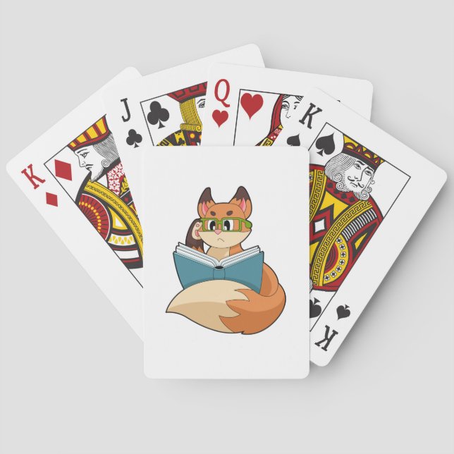Fox as Nerd with Book & Glasses Poker Cards (Back)