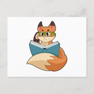 Fox as Nerd with Book & Glasses Postcard