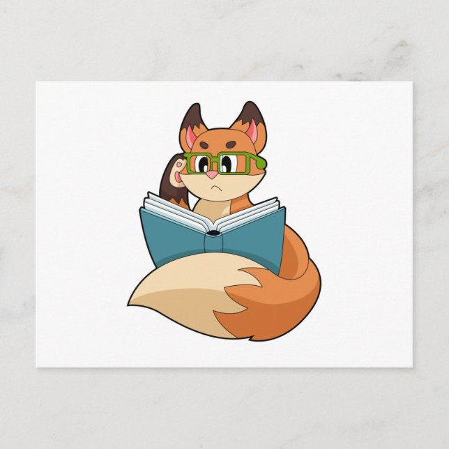 Fox as Nerd with Book & Glasses Postcard (Front)