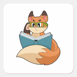 Fox as Nerd with Book & Glasses Square Sticker