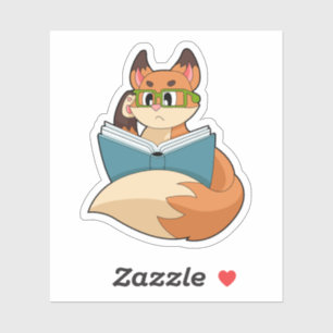 Fox as Nerd with Book & Glasses Sticker