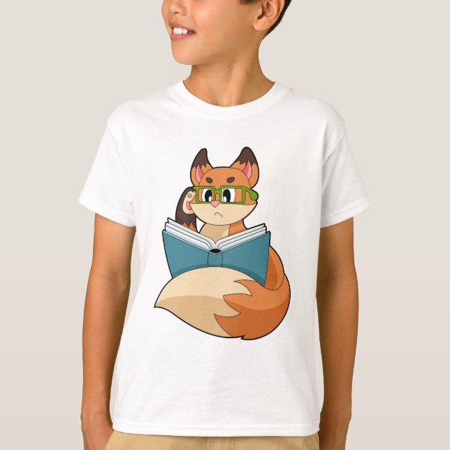 Fox as Nerd with Book & Glasses T-Shirt (Front)