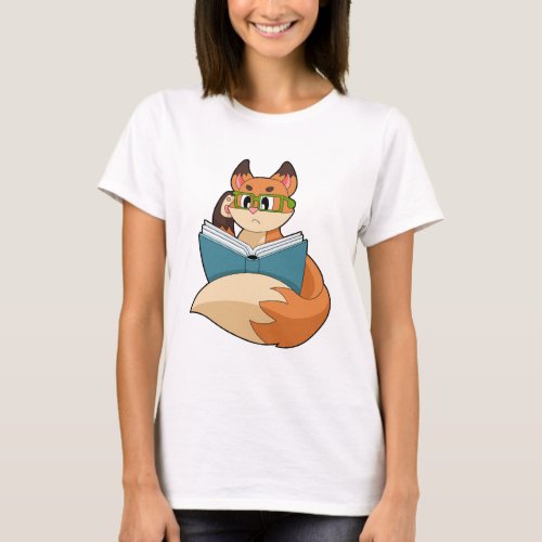 Fox as Nerd with Book  Glasses T_Shirt