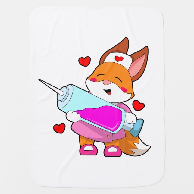 Fox as Nurse with Syringe Baby Blanket (Front)