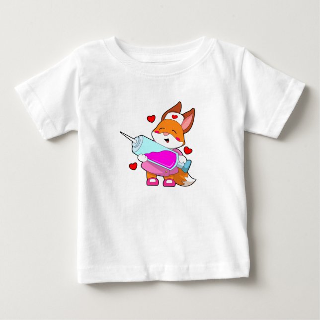 Fox as Nurse with Syringe Baby T-Shirt (Front)
