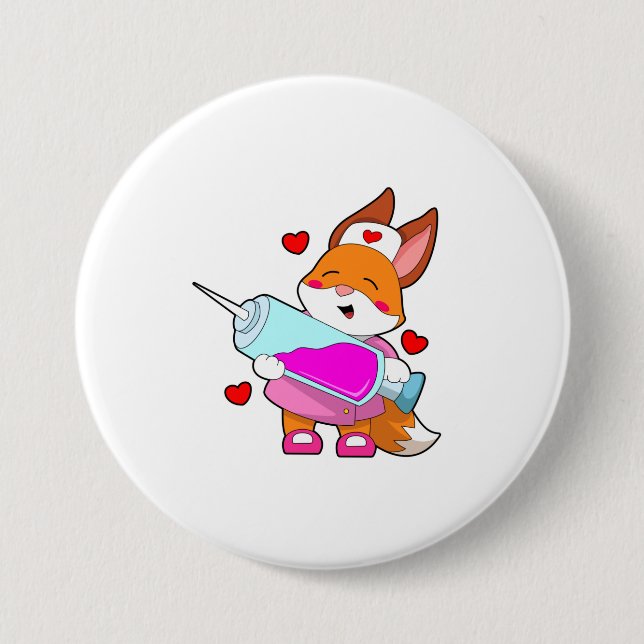 Fox as Nurse with Syringe Button (Front)