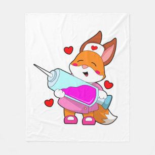 Fox as Nurse with Syringe Fleece Blanket