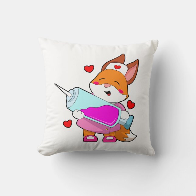Fox as Nurse with Syringe Throw Pillow (Front)