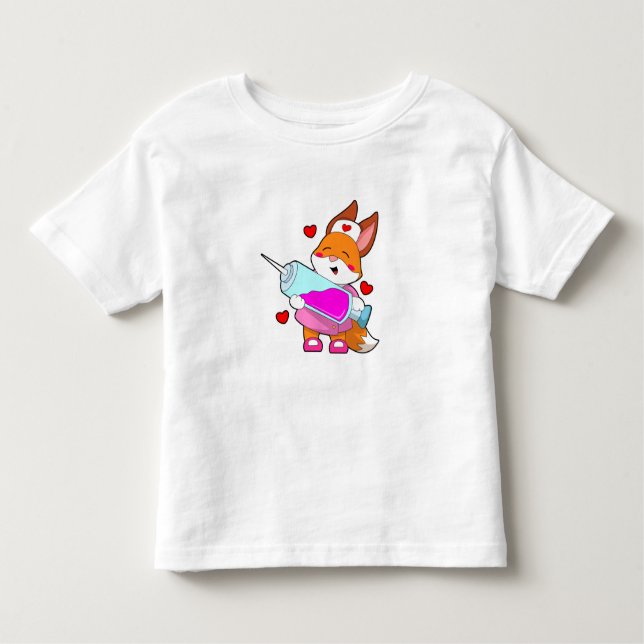 Fox as Nurse with Syringe Toddler T-shirt (Front)