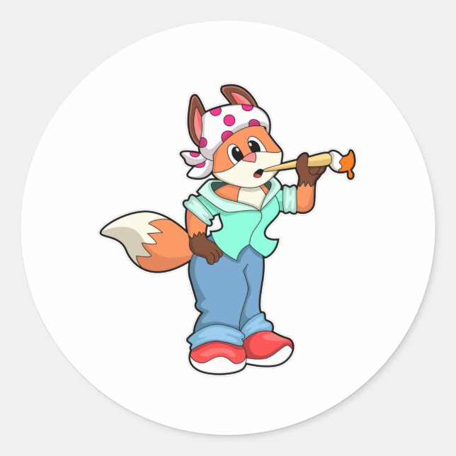 Fox as Painter with Brush & Colour Classic Round Sticker (Front)