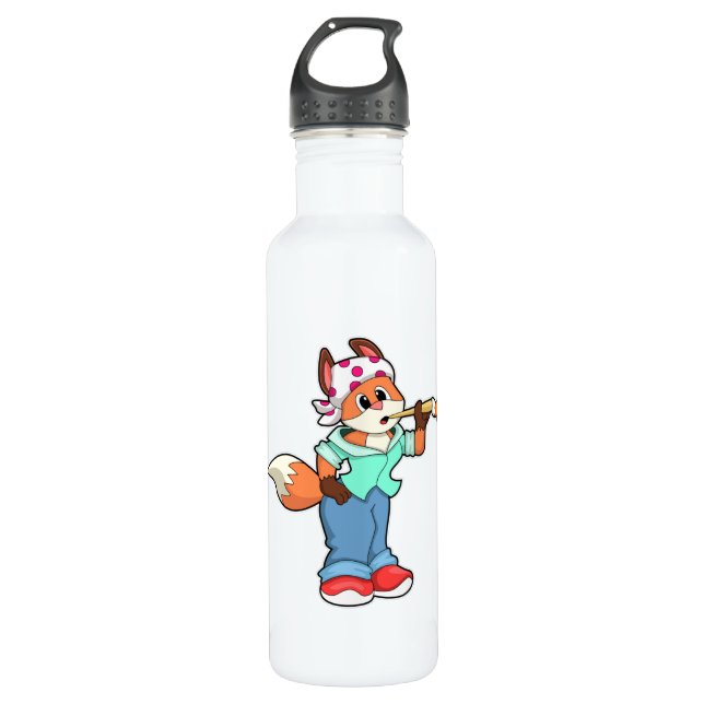 Fox as Painter with Brush & Colour Stainless Steel Water Bottle (Front)