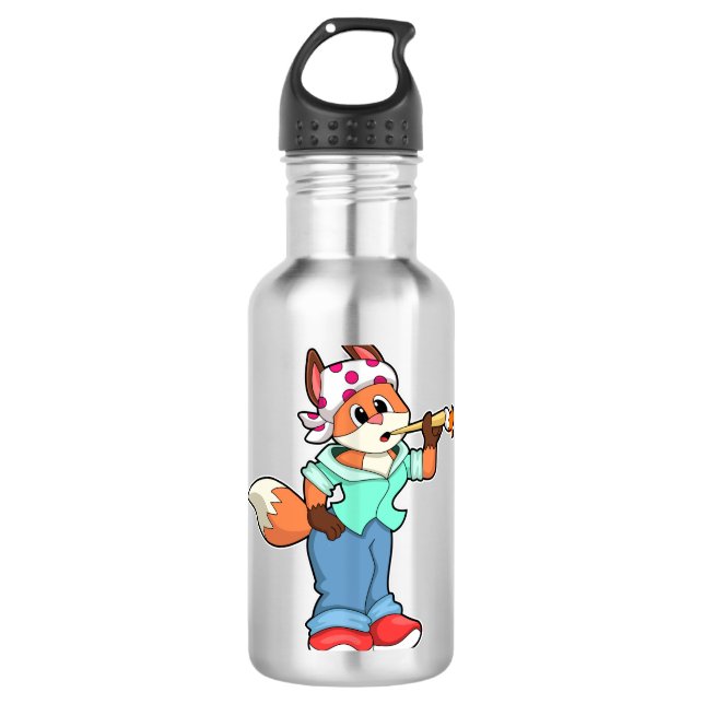 Fox as Painter with Brush & Colour Stainless Steel Water Bottle (Front)