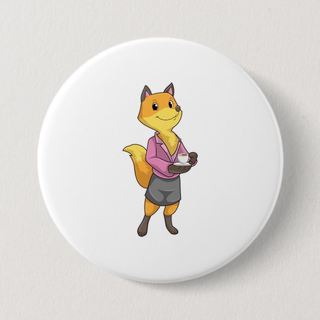 Fox as Secretary with Coffee Cup Button (Front)
