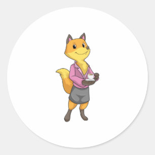 Fox as Secretary with Coffee Cup Classic Round Sticker