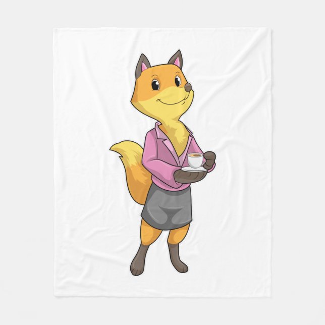 Fox as Secretary with Coffee Cup Fleece Blanket (Front)
