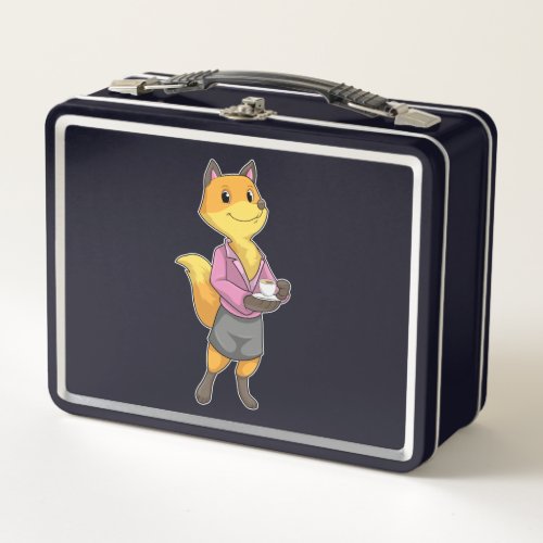 Fox as Secretary with Coffee Cup Metal Lunch Box