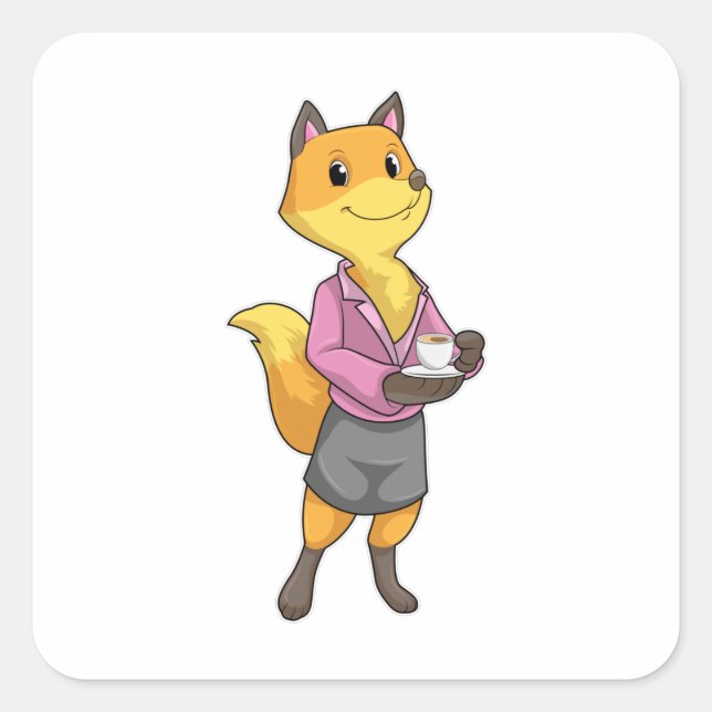 Fox as Secretary with Coffee Cup Square Sticker (Front)